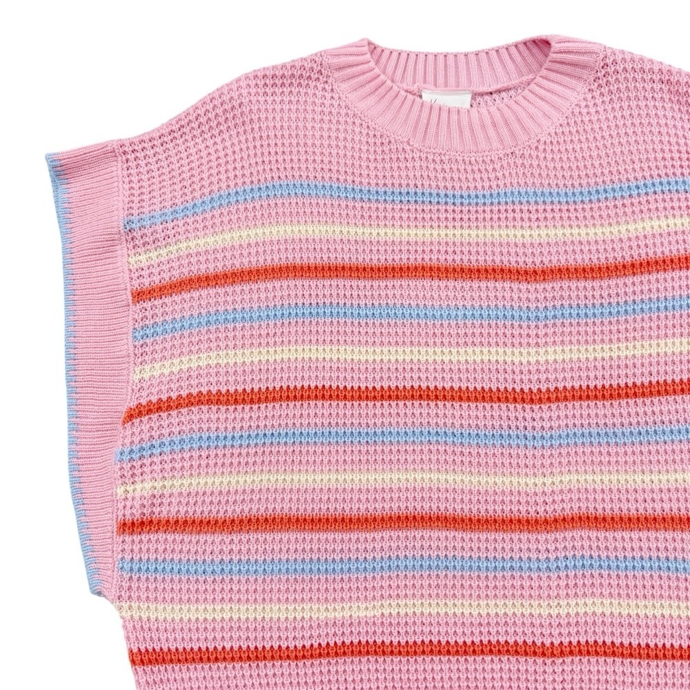 Kori America Pink Striped Knit Sweater Medium